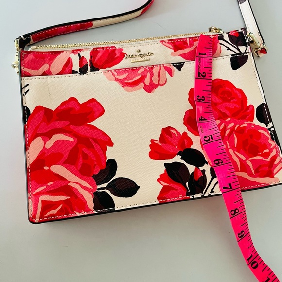 Kate Spade pink red roses rose crossbody Barbie bag purse leather NEW & UNWORN - Picture 3 of 4